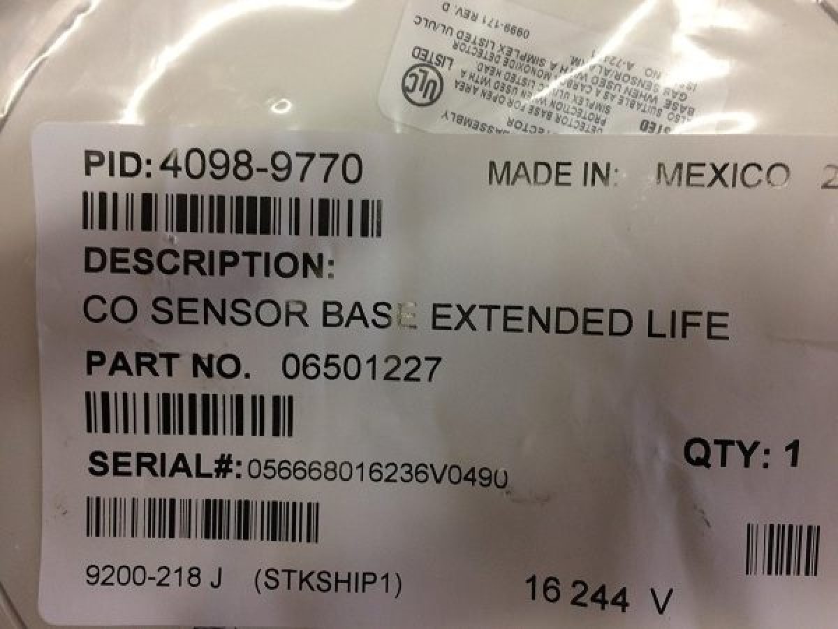 Simplex (4098-9770) Analog CO Sensor Standard Base 06501227 Simplex (4098-9770) Analog CO Sensor Standard Base 06501227