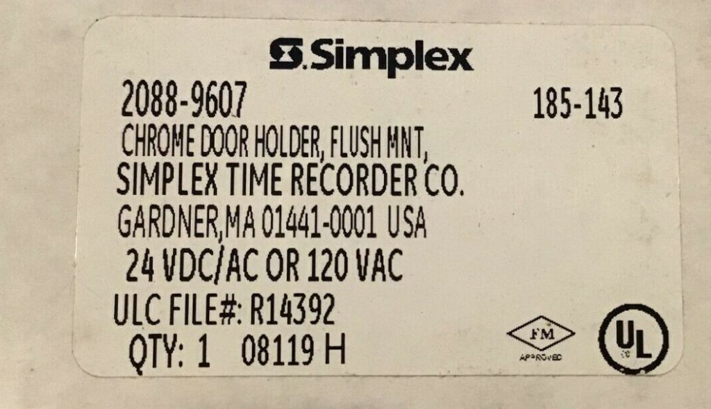 Simplex (20889607) Flush Mount Door Holder, 185143 Life Safety