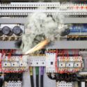 A circuit board overheats and begins smoking