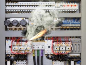 A circuit board overheats and begins smoking