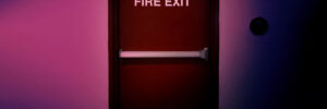 Fire exit door. Fire exit emergency door red color metal material