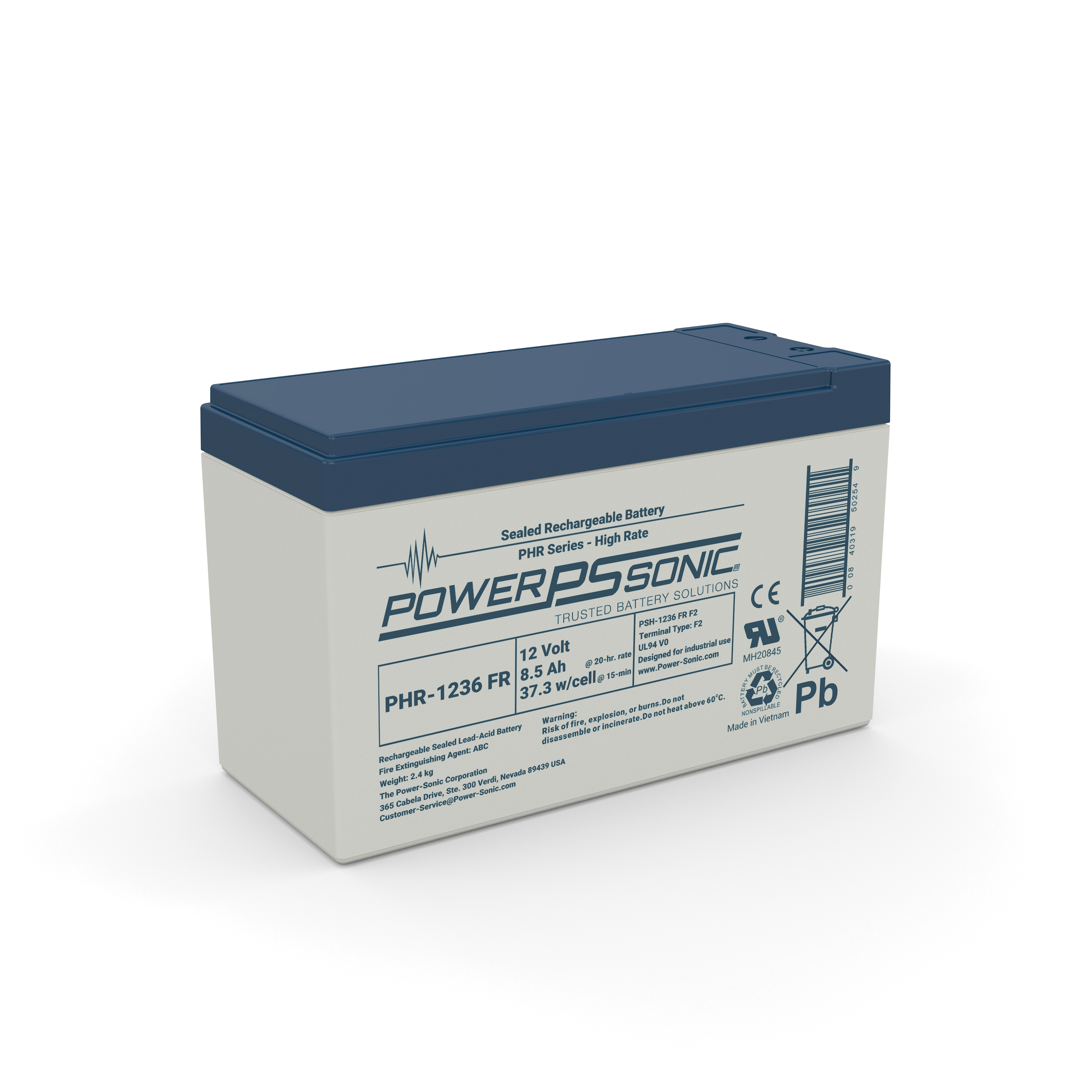 Power Sonic PHR-1236 F2 FR, Power Sonic (PHR-1236 F2 FR) Phr-1236 12V 8.5Ah @20-Hr.; Fr