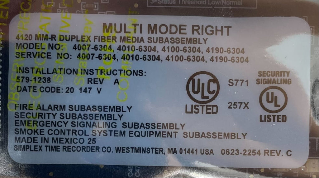 simplex 4120 duplex fiber media, Simplex (4100-6304) Simplex 4120 mm-r duplex fiber media