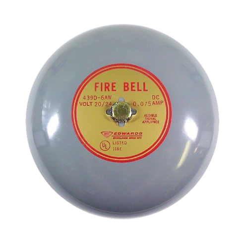 Edwards 439D-6AW, Edwards (439D-6AW) Fire alarm bell, 6″ (150mm) , vibrating, diode, 24vdc, gray.