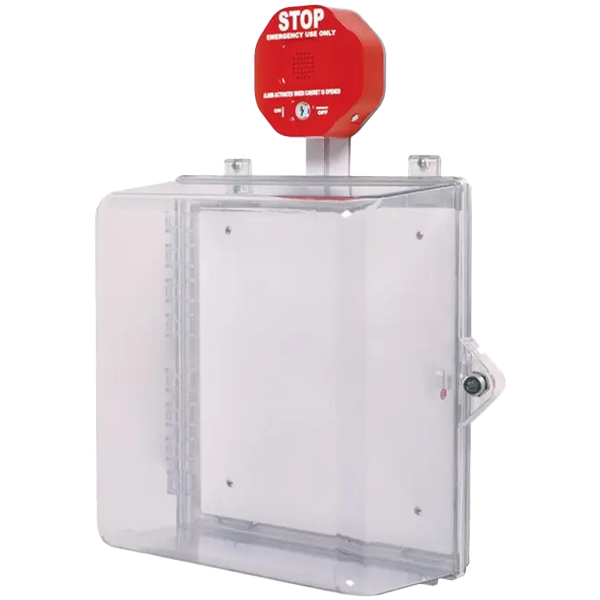 sti sti-7532, STI STI-7532 Polycarbonate Cabinet w/Siren Alarm, Key Lock – Clear