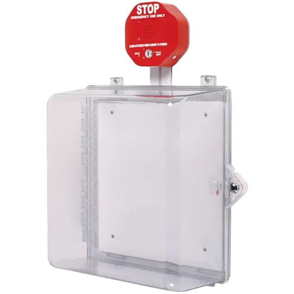 sti sti-7533, STI STI-7533 Polycarbonate Cabinet w/Siren Alarm, Thumb Lock – Clear