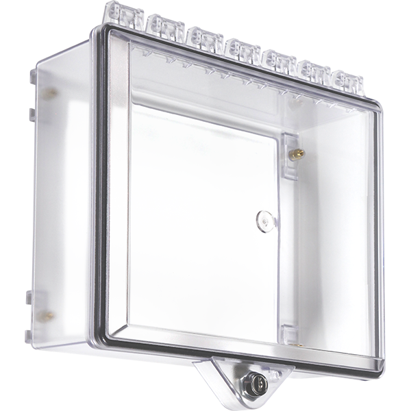 sti sti-7520ob, STI STI-7520OB Polycarbonate Cabinet w/Key Lock – Clear; Open Back Box Style