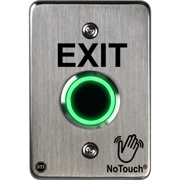 sti nt-ss101-en, STI NT-SS101-EN US Single Gang Mount No Touch Stainless Steel Button – EXIT label