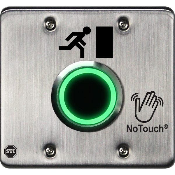 sti nt-ss200-en, STI NT-SS200-EN US Double Gang Mount No Touch Stainless Steel Button – Running Man (Door) Symbol