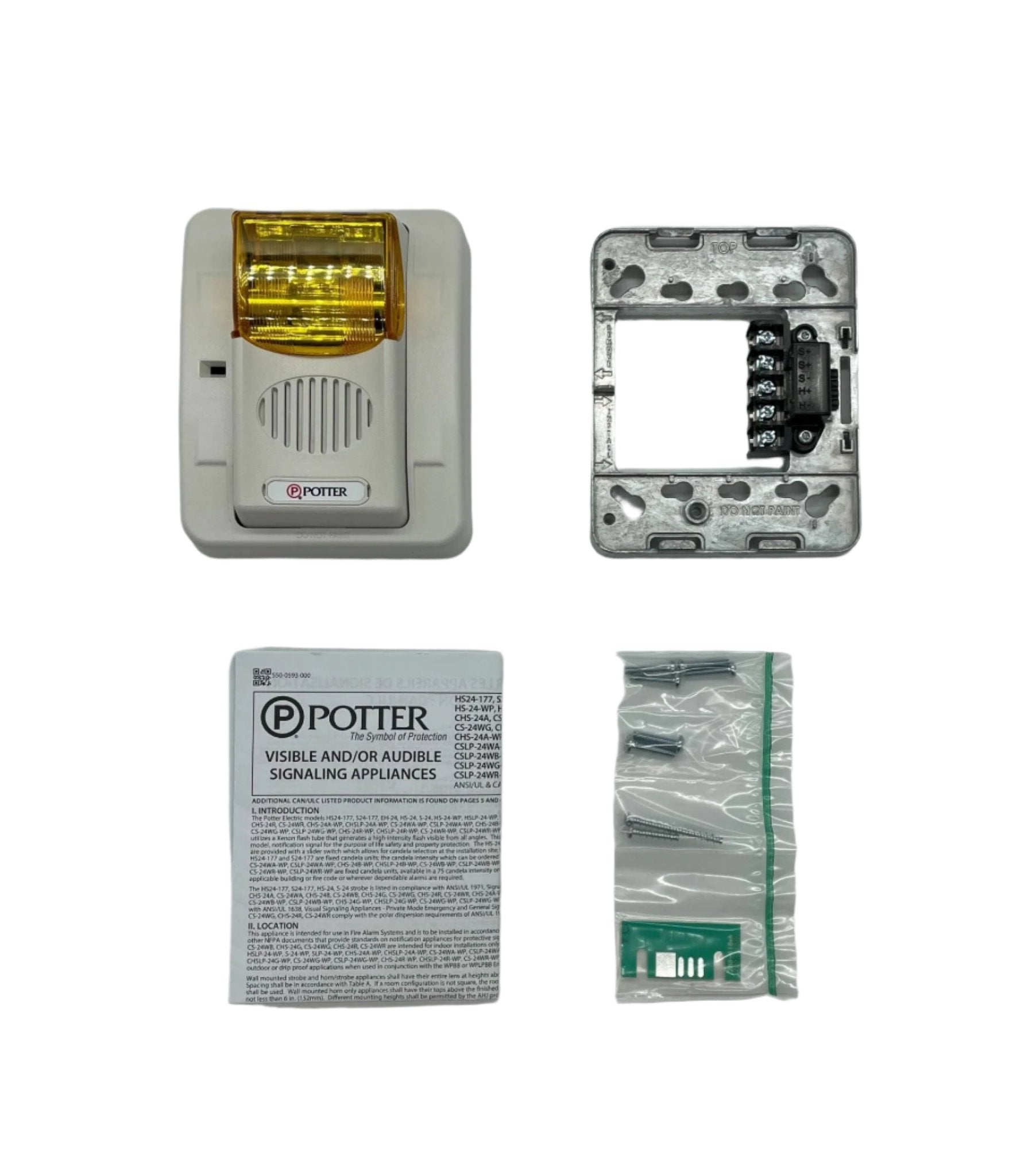 POTTER CHS-24AW-WP, POTTER (CHS-24AW-WP) (4890161) wall horn/strobe, amber lens, weatherproof, white