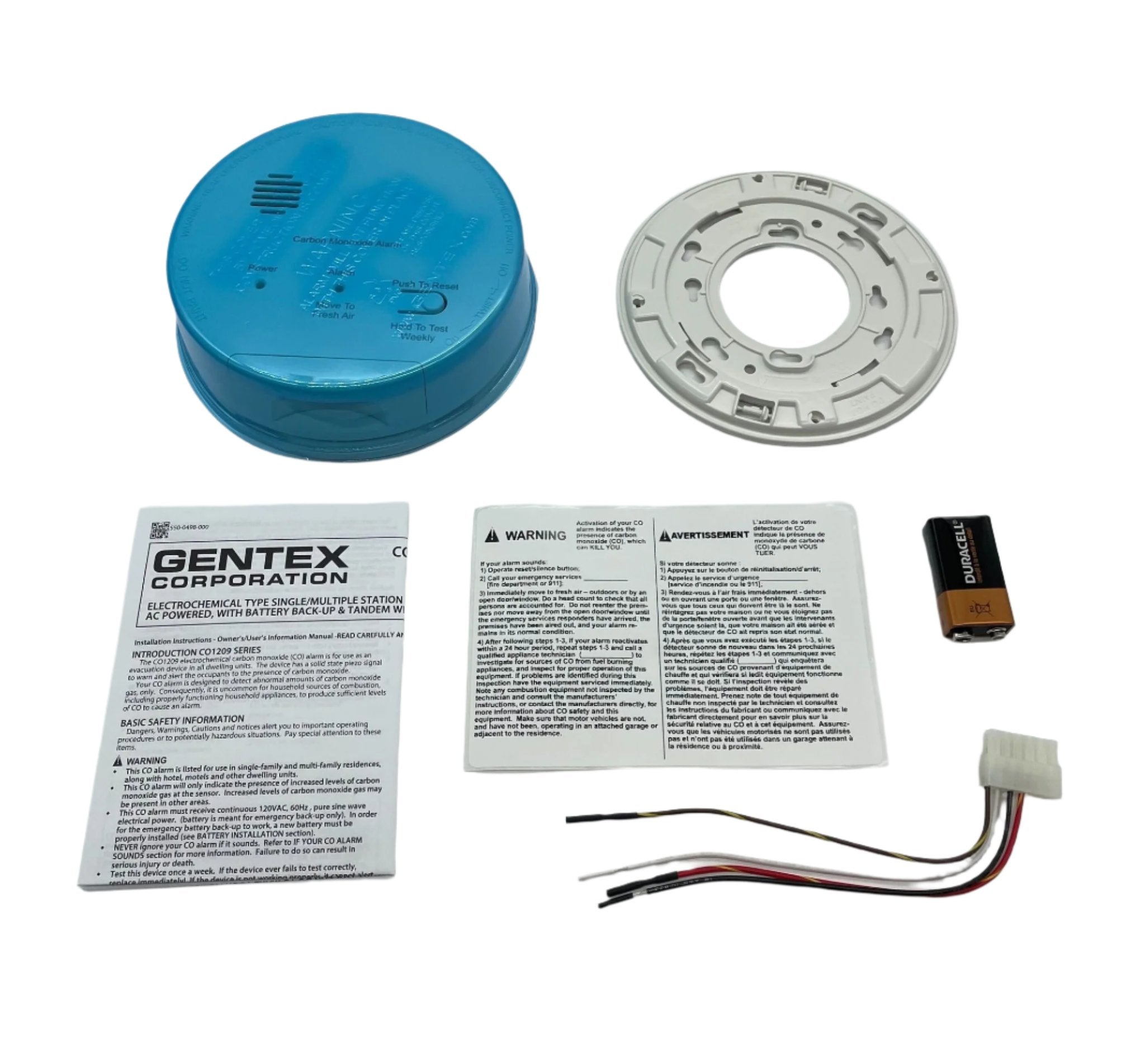 Gentex CO1209, Gentex (CO1209) Single/multiple station electrochemical carbon monoxide alarm, universal mount, temporal 4 audible signal