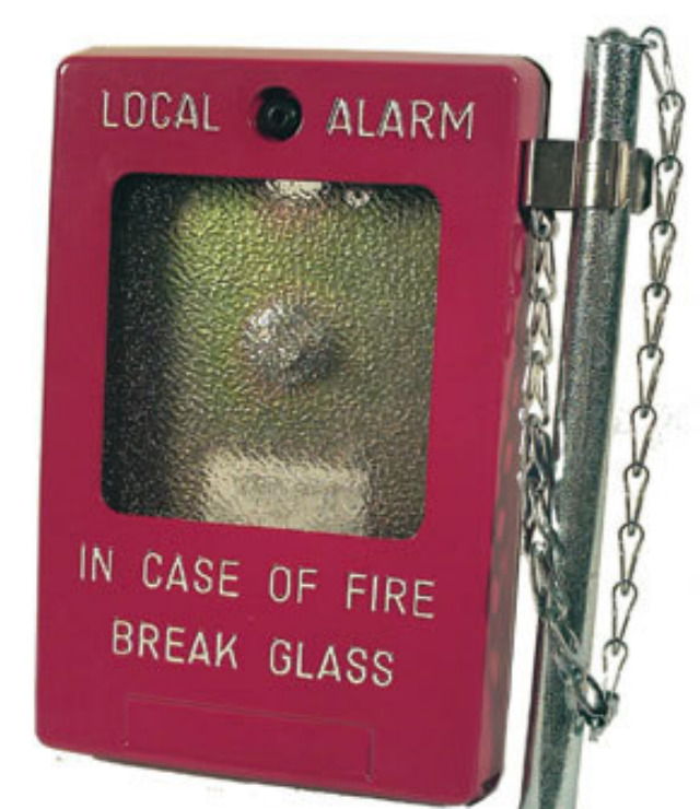 RSG NC-S1 break glass pull station, RSG NC-S1 Break Glass Station — Single Pole with Hammer & Chain