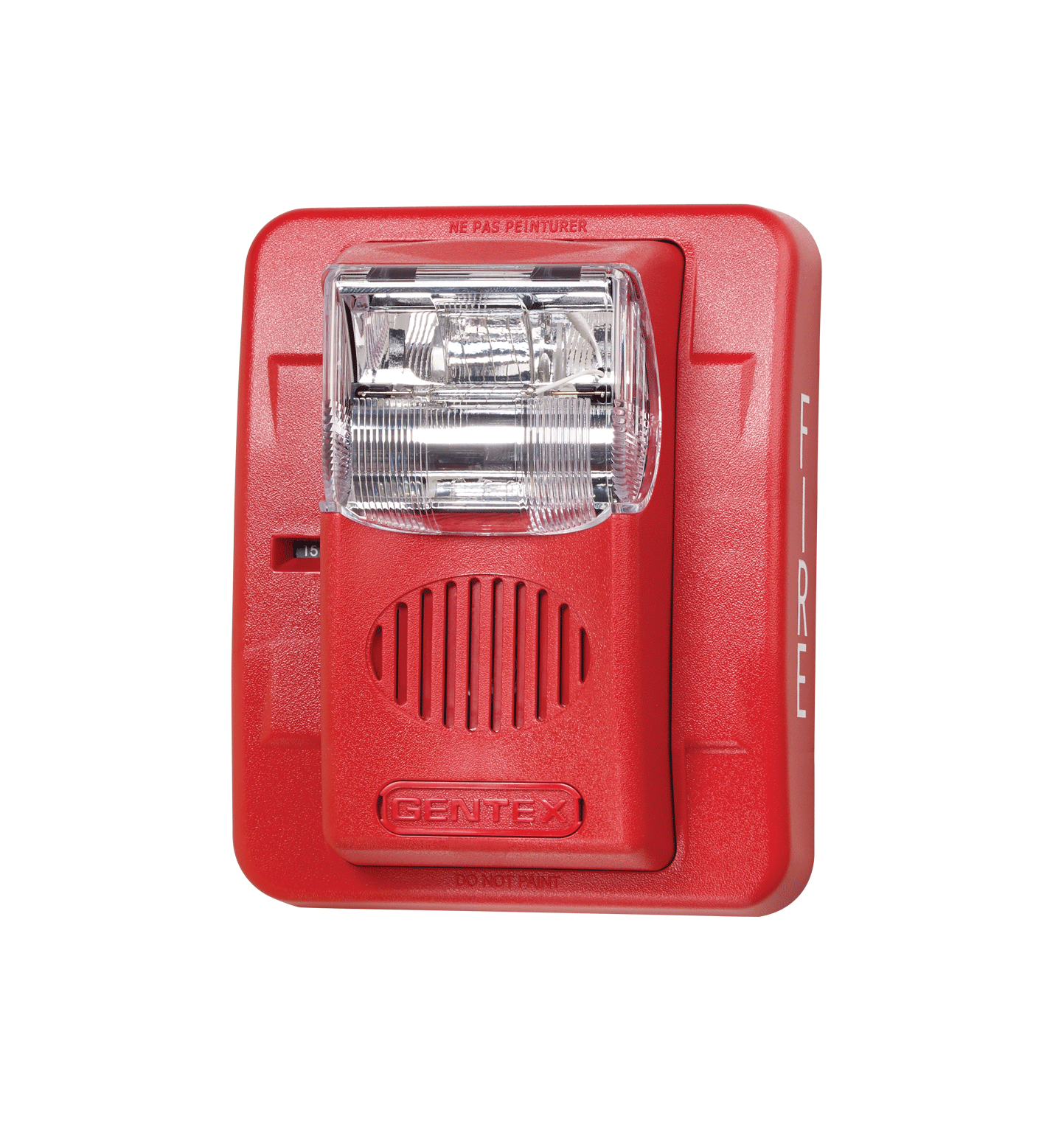 Gentex GEC3-12WR, Gentex (GEC3-12WR) (904-1231-002) Horn/Strobe, Selectable Candela Strobe, Wall Mount, Red Faceplate