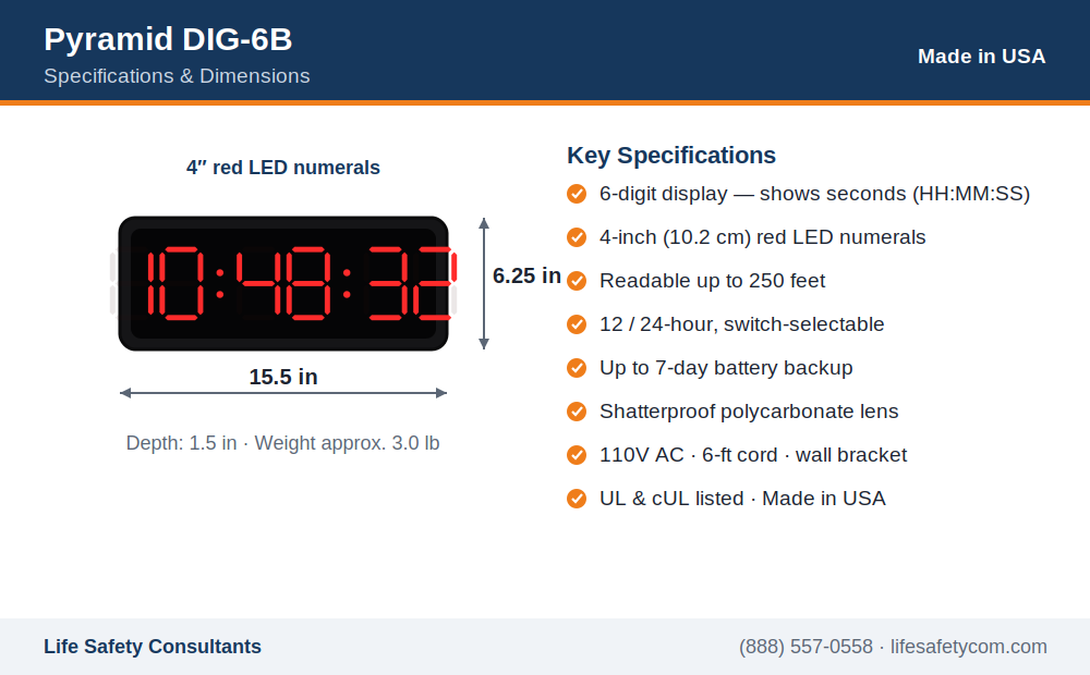 digital wall clock with seconds, Pyramid DIG-6B 6-Digit Red LED Digital Wall Clock (with Seconds)