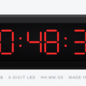 Pyramid DIG-6B 6-digit red LED digital wall clock displaying 10:48:32 with hours, minutes and seconds