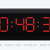 Pyramid DIG-6B 6-digit red LED digital wall clock displaying 10:48:32 with hours, minutes and seconds